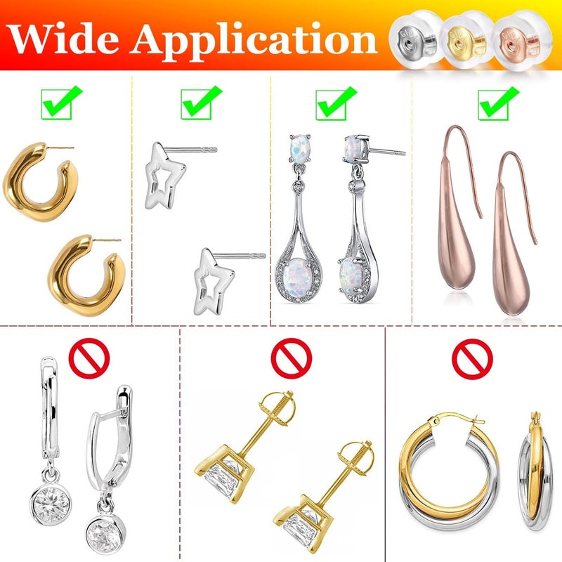 Moconar Earring Backs 18K Gold Silicone Earring Backs Replacements for Studs/Droopy Ears/Heavy Earrings No-Irritate Hypoallergenice Backings for Women Men Multicolor - Image 5